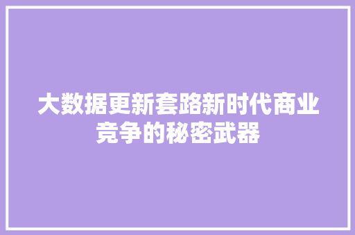 大数据更新套路新时代商业竞争的秘密武器
