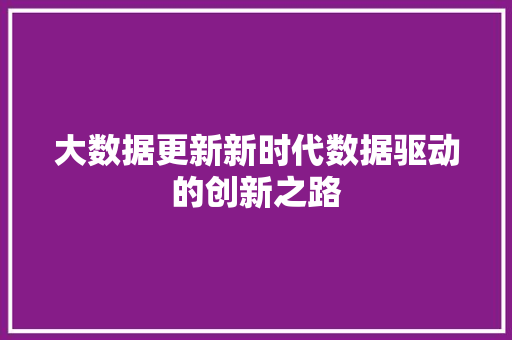 大数据更新新时代数据驱动的创新之路
