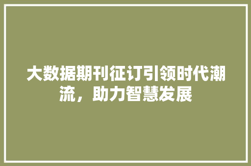 大数据期刊征订引领时代潮流，助力智慧发展