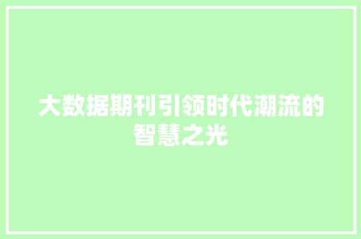 大数据期刊引领时代潮流的智慧之光
