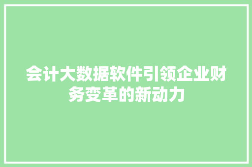 会计大数据软件引领企业财务变革的新动力