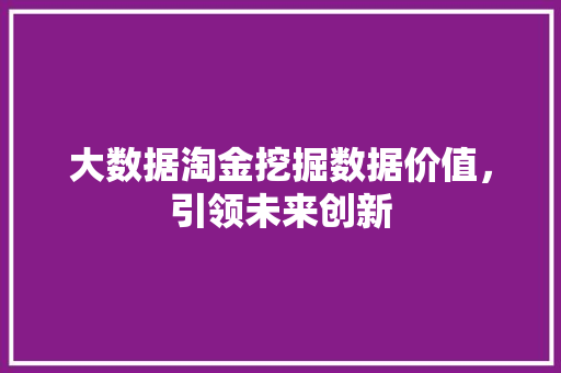 大数据淘金挖掘数据价值，引领未来创新