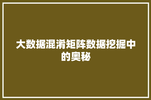 大数据混淆矩阵数据挖掘中的奥秘