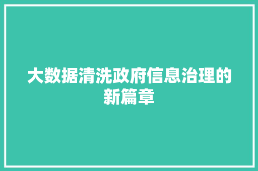 大数据清洗政府信息治理的新篇章  第1张