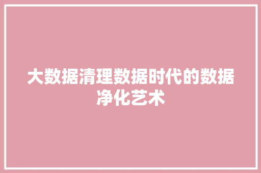 大数据清理数据时代的数据净化艺术  第1张