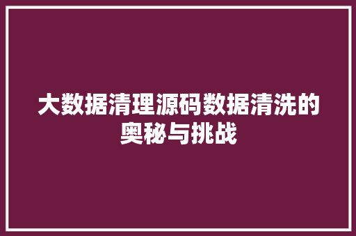 大数据清理源码数据清洗的奥秘与挑战