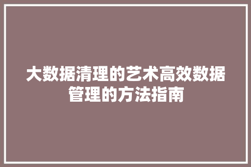 大数据清理的艺术高效数据管理的方法指南