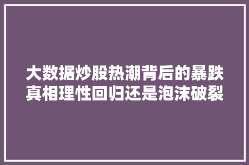 大数据炒股热潮背后的暴跌真相理性回归还是泡沫破裂  第1张