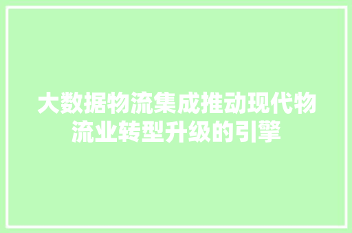 大数据物流集成推动现代物流业转型升级的引擎