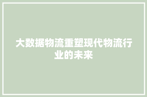 大数据物流重塑现代物流行业的未来  第1张