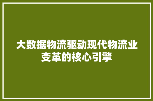 大数据物流驱动现代物流业变革的核心引擎  第1张