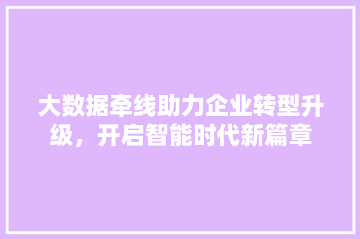 大数据牵线助力企业转型升级，开启智能时代新篇章