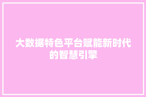 大数据特色平台赋能新时代的智慧引擎