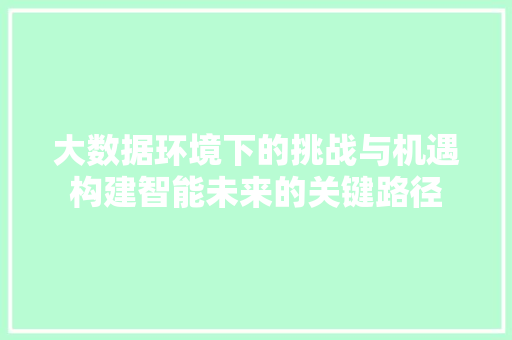 大数据环境下的挑战与机遇构建智能未来的关键路径  第1张