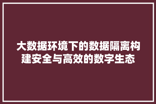 大数据环境下的数据隔离构建安全与高效的数字生态  第1张