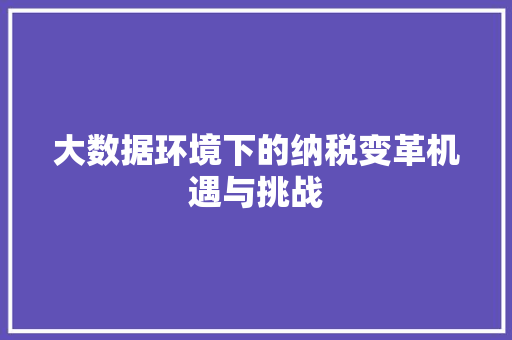 大数据环境下的纳税变革机遇与挑战  第1张