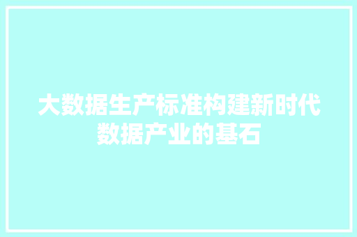 大数据生产标准构建新时代数据产业的基石