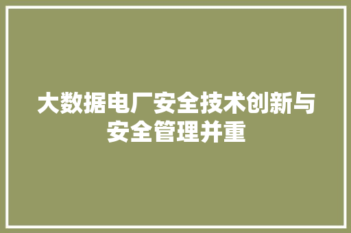 大数据电厂安全技术创新与安全管理并重
