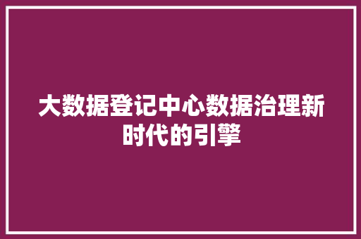 大数据登记中心数据治理新时代的引擎