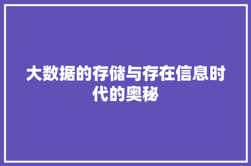 大数据的存储与存在信息时代的奥秘  第1张