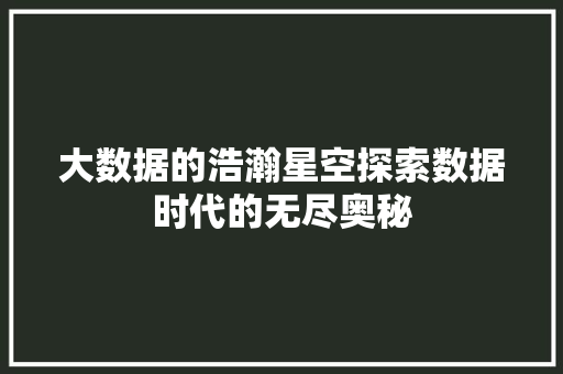 大数据的浩瀚星空探索数据时代的无尽奥秘