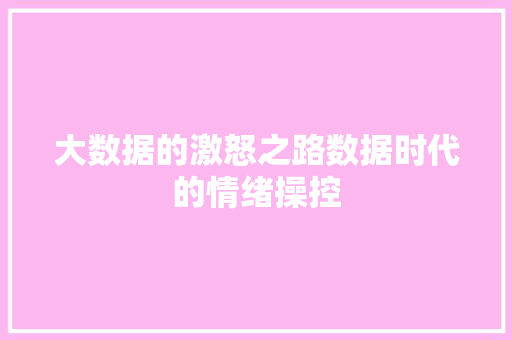 大数据的激怒之路数据时代的情绪操控