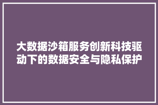 大数据沙箱服务创新科技驱动下的数据安全与隐私保护