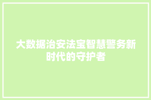 大数据治安法宝智慧警务新时代的守护者  第1张
