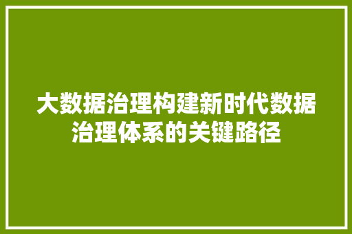 大数据治理构建新时代数据治理体系的关键路径