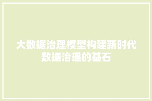 大数据治理模型构建新时代数据治理的基石