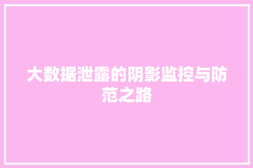 大数据泄露的阴影监控与防范之路  第1张