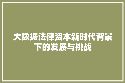 大数据法律资本新时代背景下的发展与挑战
