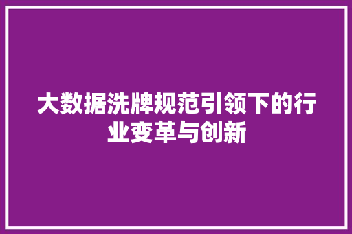 大数据洗牌规范引领下的行业变革与创新  第1张