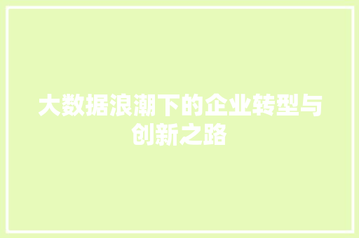 大数据浪潮下的企业转型与创新之路  第1张