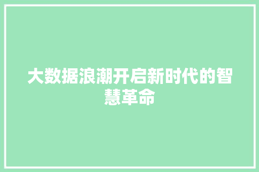大数据浪潮开启新时代的智慧革命  第1张