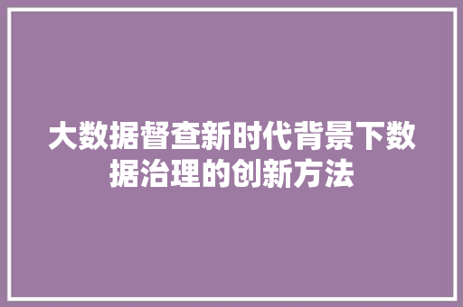 大数据督查新时代背景下数据治理的创新方法