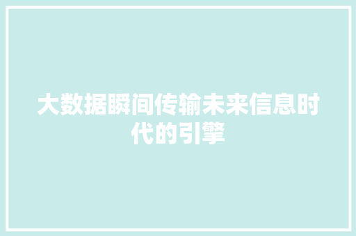 大数据瞬间传输未来信息时代的引擎