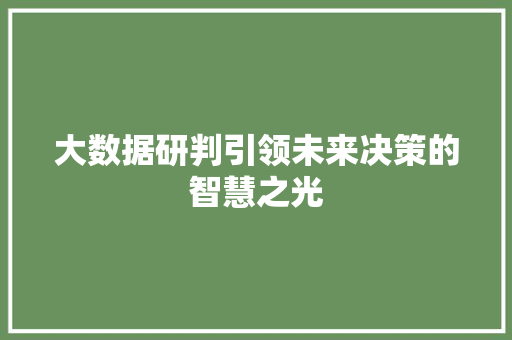 大数据研判引领未来决策的智慧之光  第1张