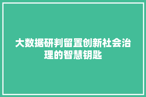 大数据研判留置创新社会治理的智慧钥匙