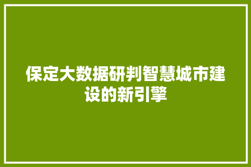 保定大数据研判智慧城市建设的新引擎