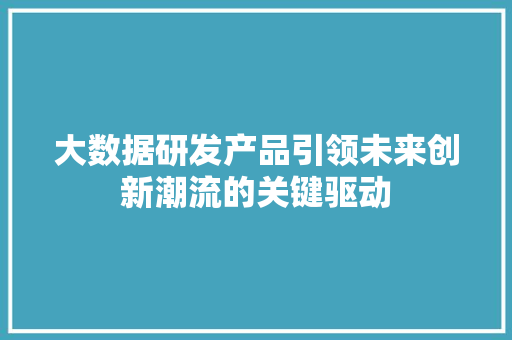 大数据研发产品引领未来创新潮流的关键驱动  第1张