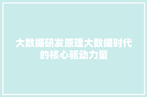 大数据研发原理大数据时代的核心驱动力量  第1张