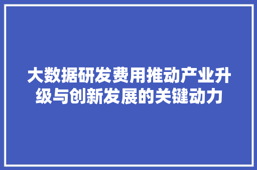 大数据研发费用推动产业升级与创新发展的关键动力