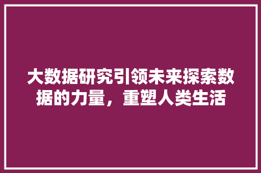 大数据研究引领未来探索数据的力量，重塑人类生活  第1张