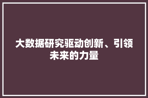 大数据研究驱动创新、引领未来的力量  第1张