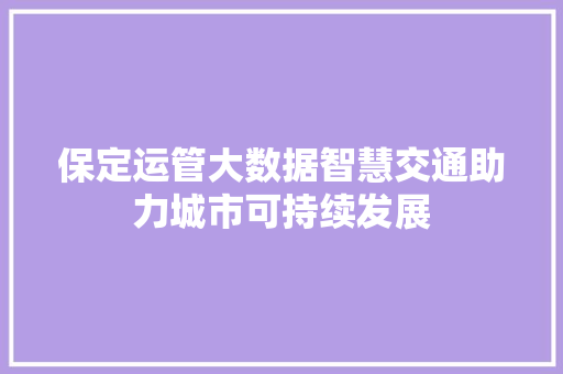 保定运管大数据智慧交通助力城市可持续发展