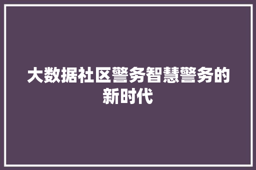 大数据社区警务智慧警务的新时代  第1张