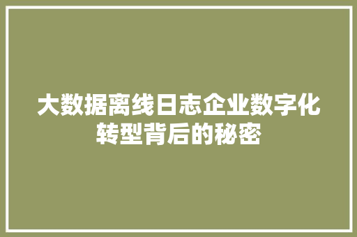 大数据离线日志企业数字化转型背后的秘密  第1张