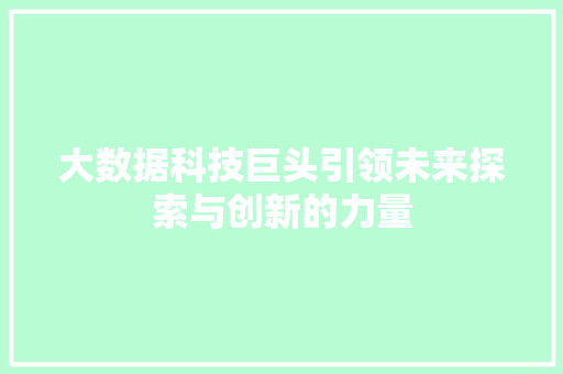 大数据科技巨头引领未来探索与创新的力量