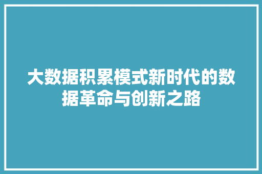 大数据积累模式新时代的数据革命与创新之路